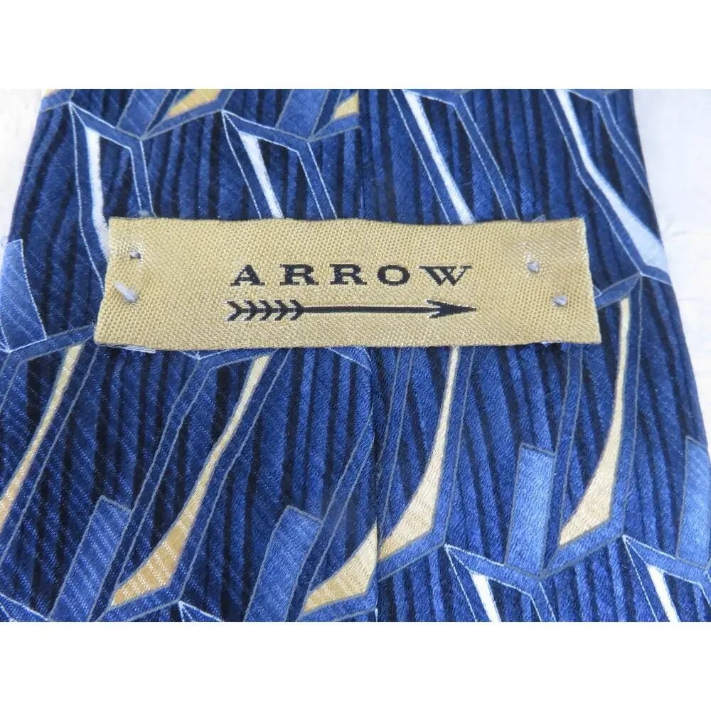 Vintage Arrow Tie 100% Silk Geometric Blue Designer USA Men's Neck Tie 4